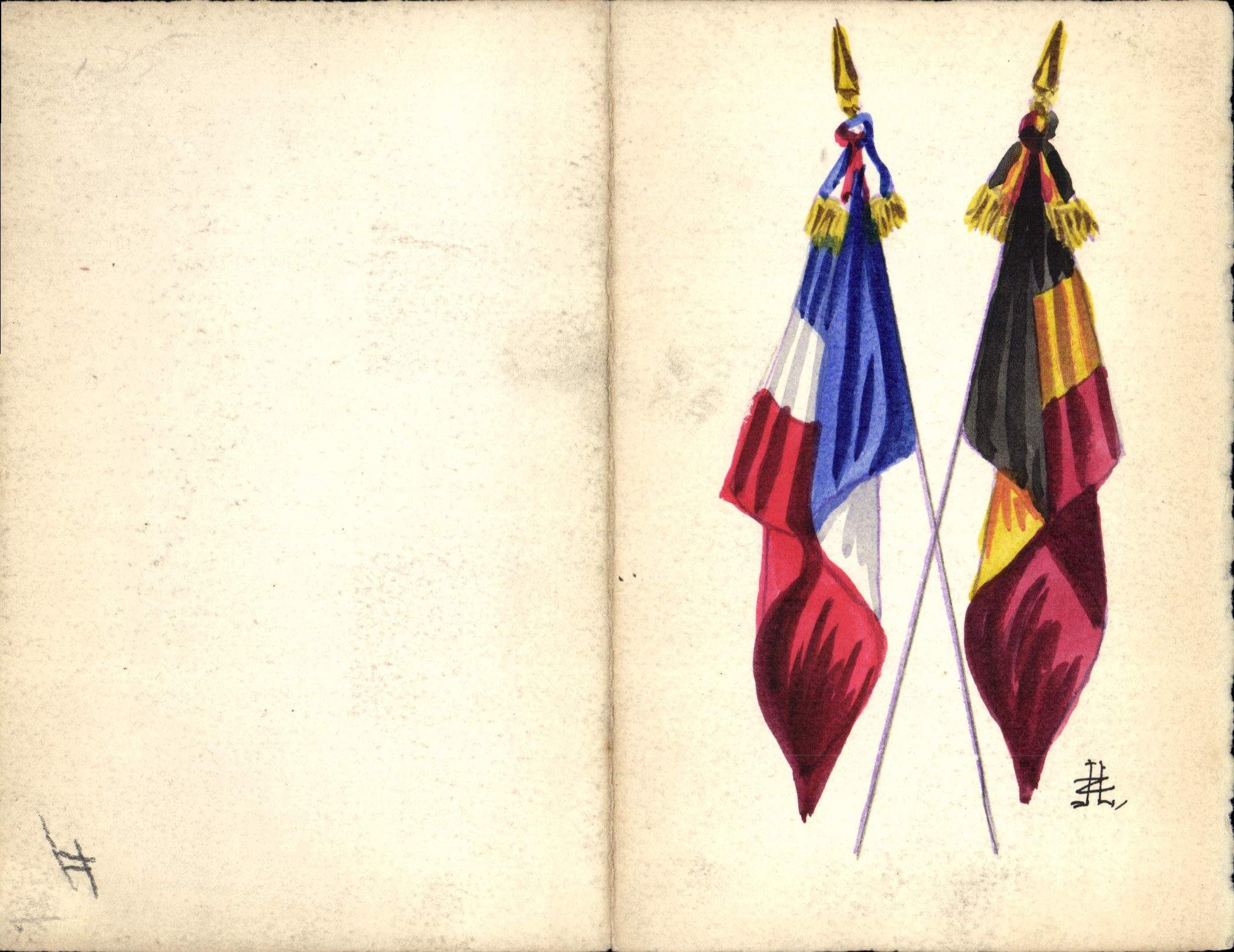 CPA Illustrateur drapeaux France Belgique