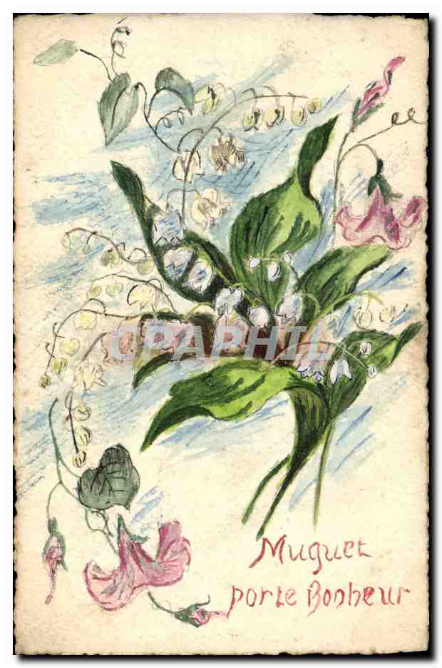 CPA Dessin a la main Fleurs Muguet