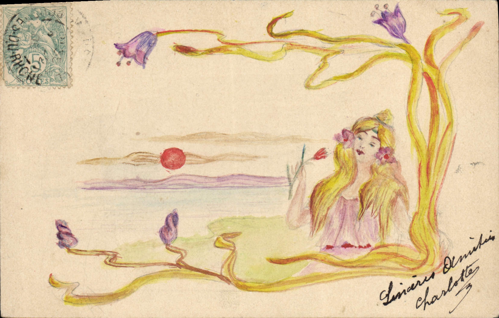 CPA Dessin a la main Femme