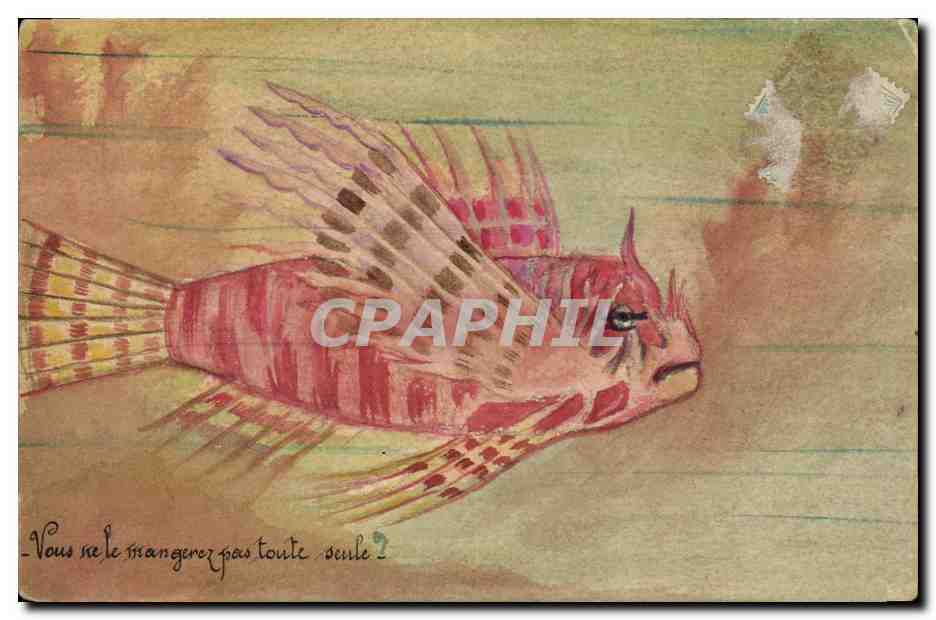 CPA Dessin a la main Poisson