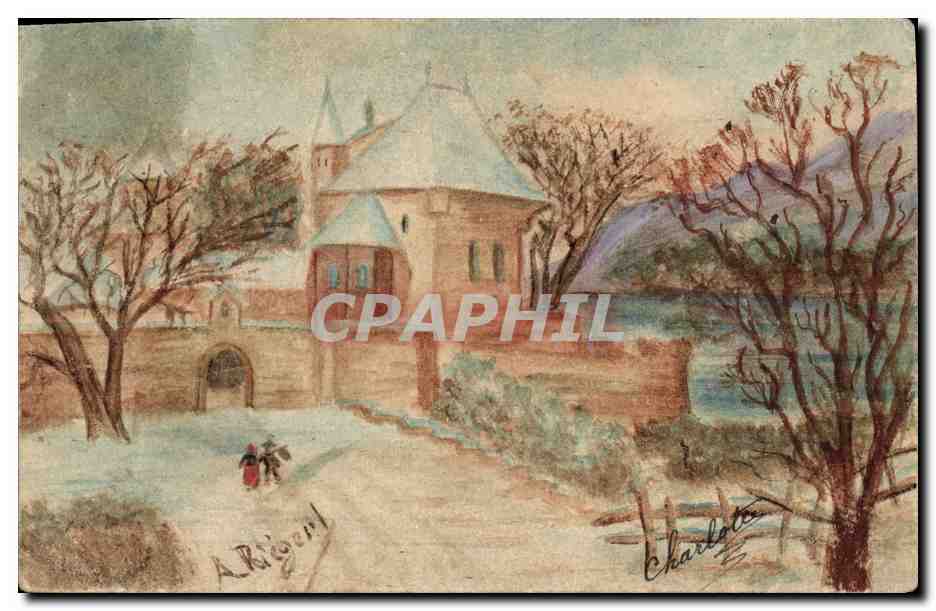 CPA Dessin a la main Paysage