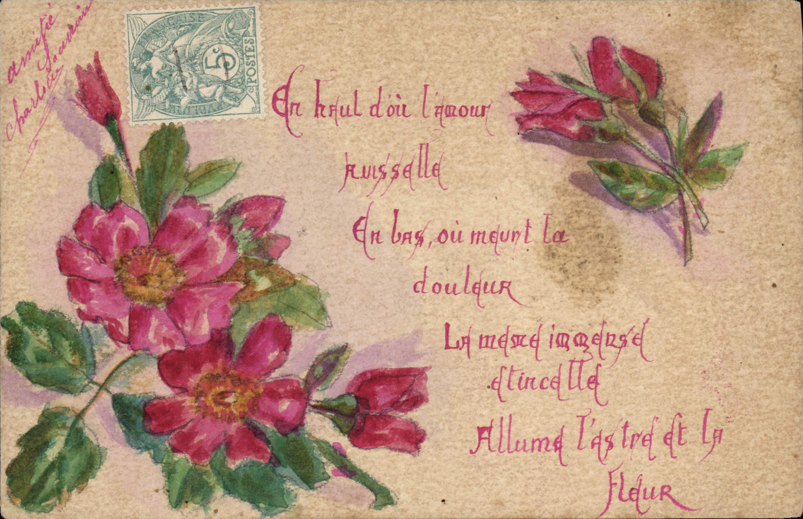 CPA Dessin a la main Fleurs
