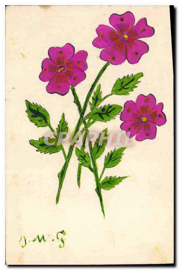 CPA Dessin a la main Fleurs