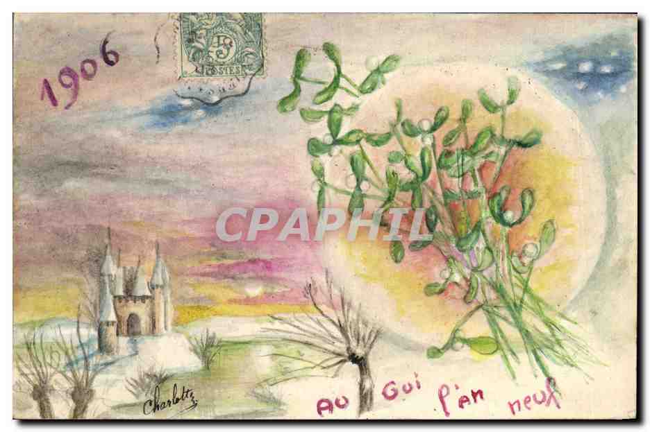 CPA Dessin a la main Fleurs Annee 1906