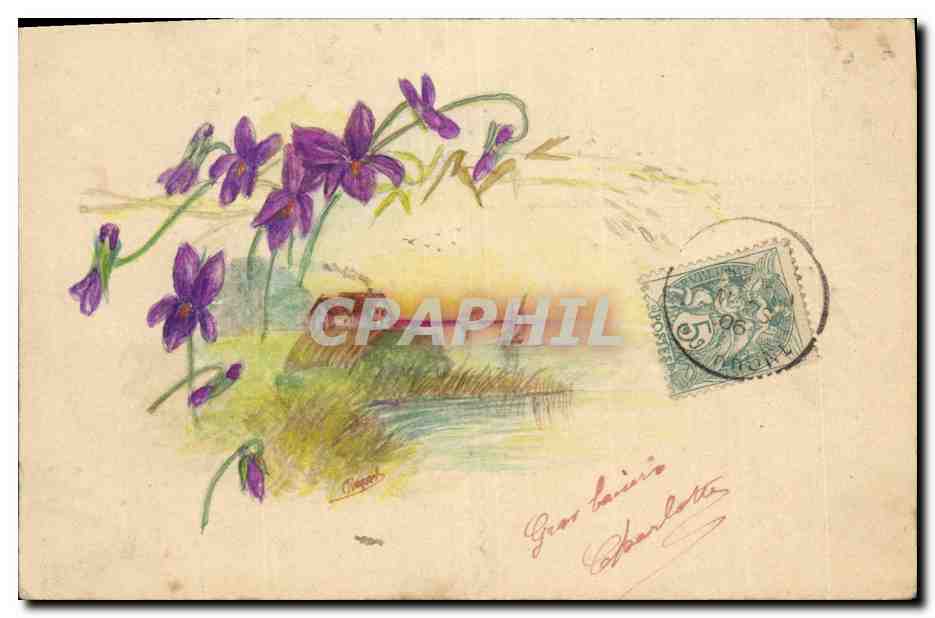 CPA Dessin a la main Fleurs