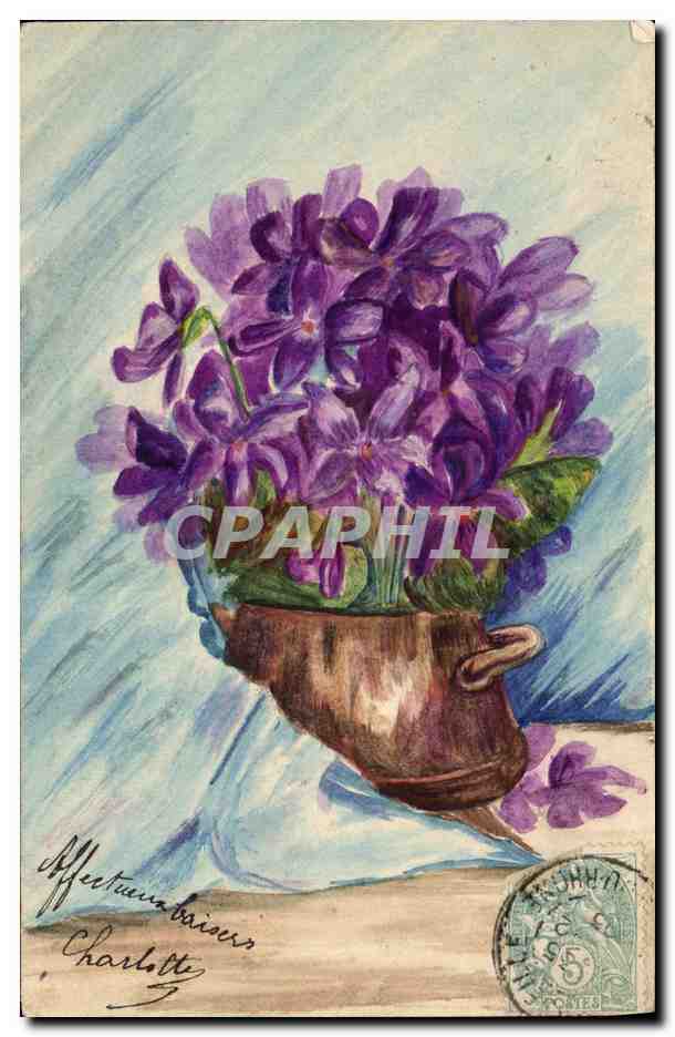 CPA Dessin a la main Fleurs