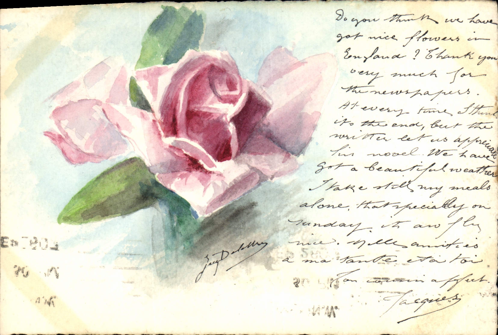CPA Dessin a la main Fleurs Rose