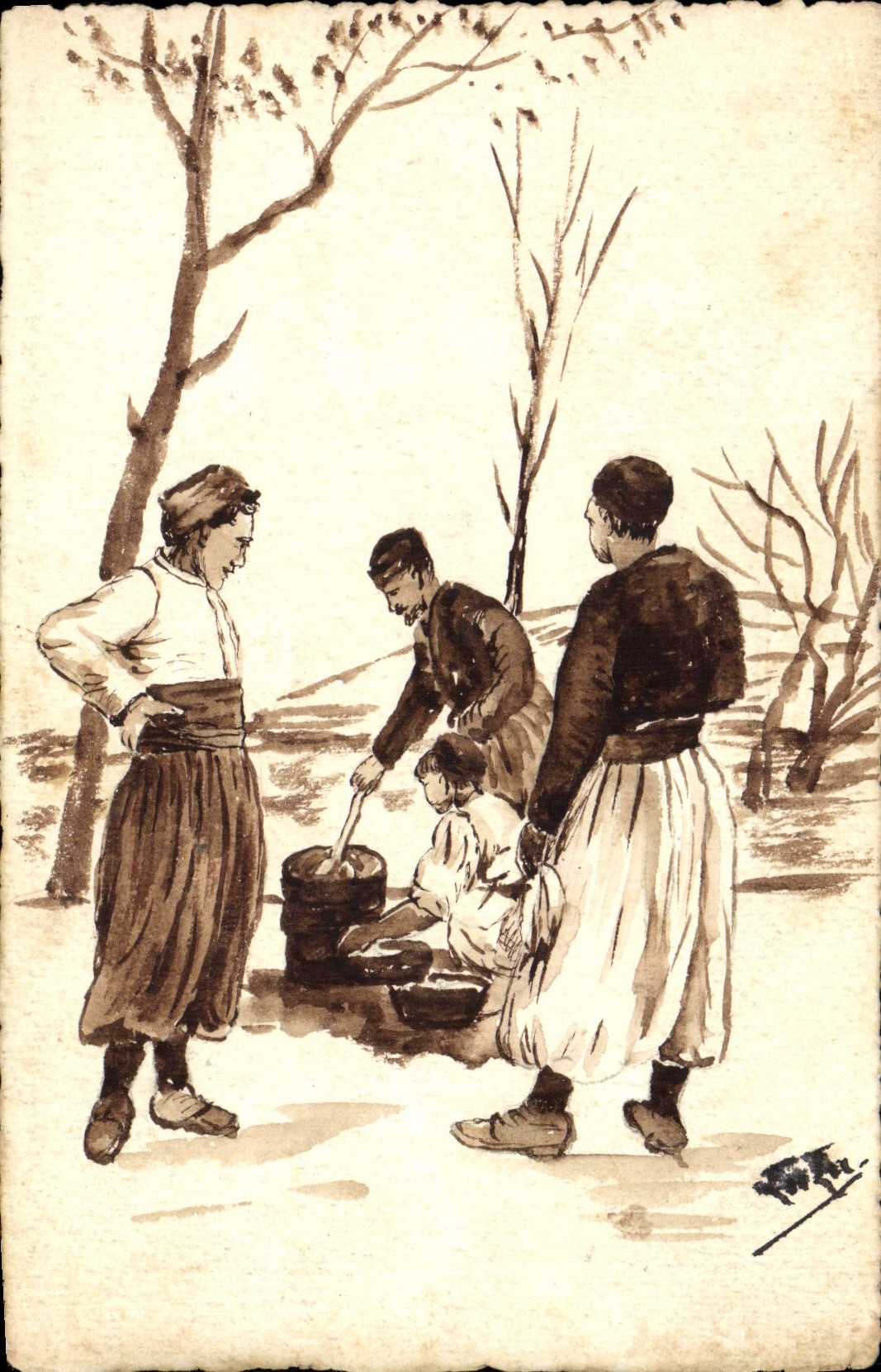 CPA Dessin a la main Soldat Militaria