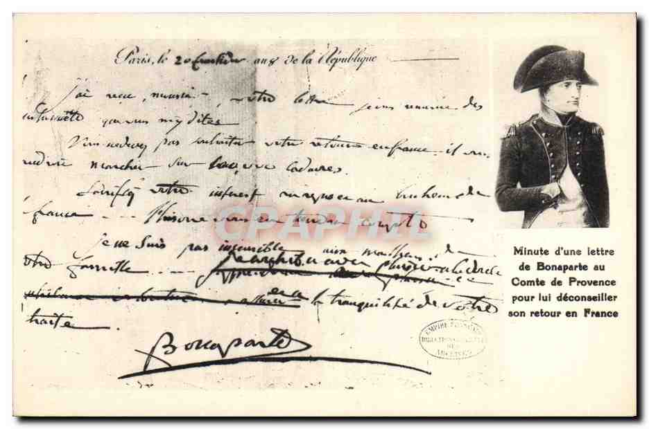 CPA Histoire Napoleon 1er Minute d'une lettrede Bonaparte au Comte de Provence
