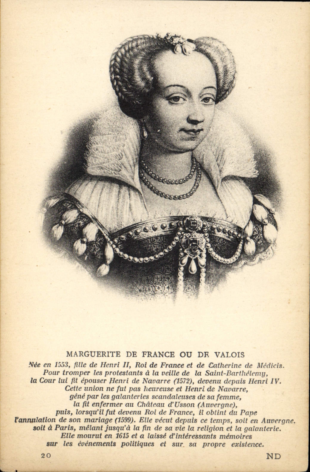 Marguerite de France ou de Valois — Née en 1553, épouse Henri de Navarre (1572), morte en 1615 — Éditeur Lévy et Neurardin, Paris
