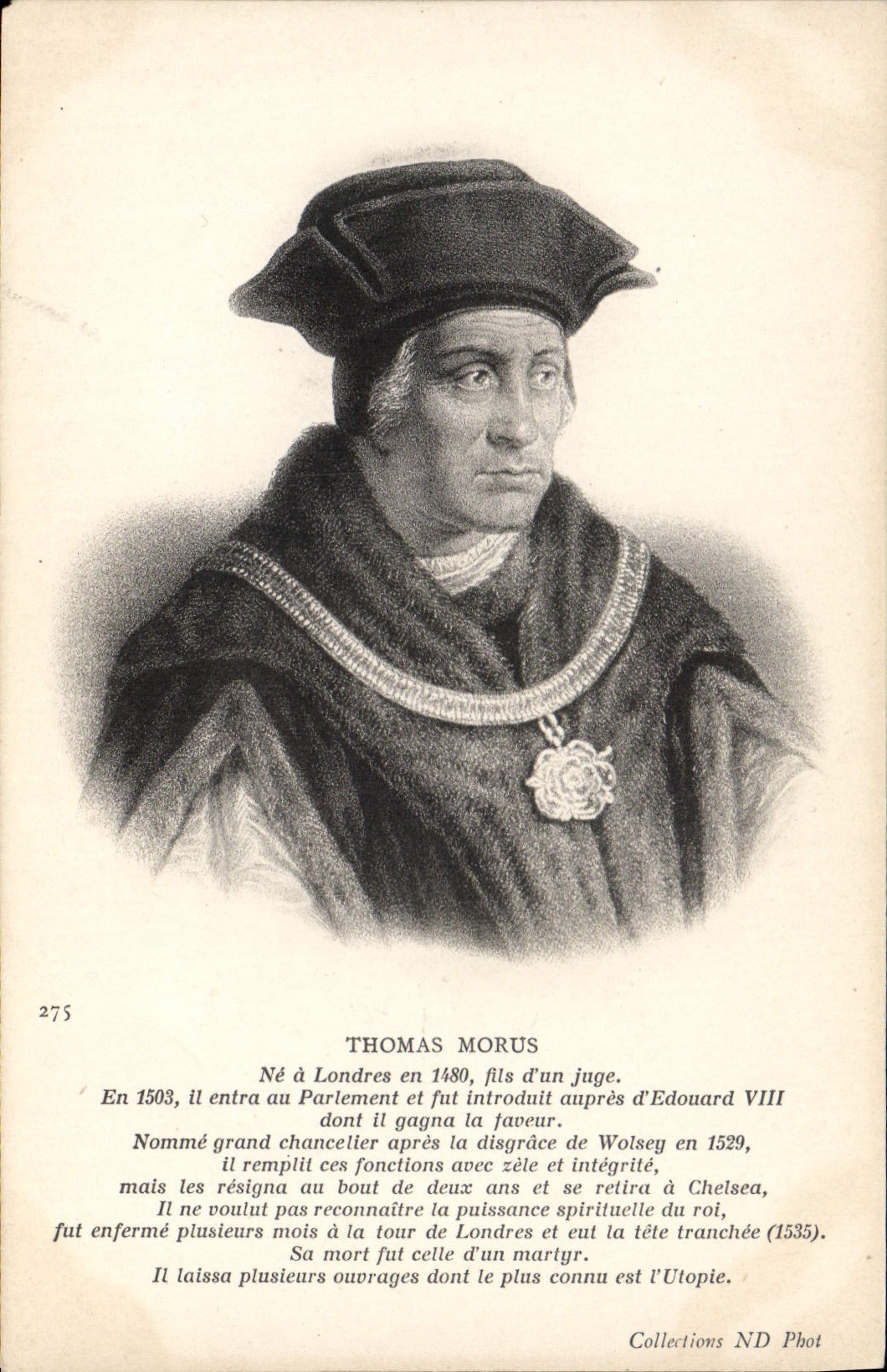 Thomas Morus — Portrait gravé — Collections ND Phot, n° 275