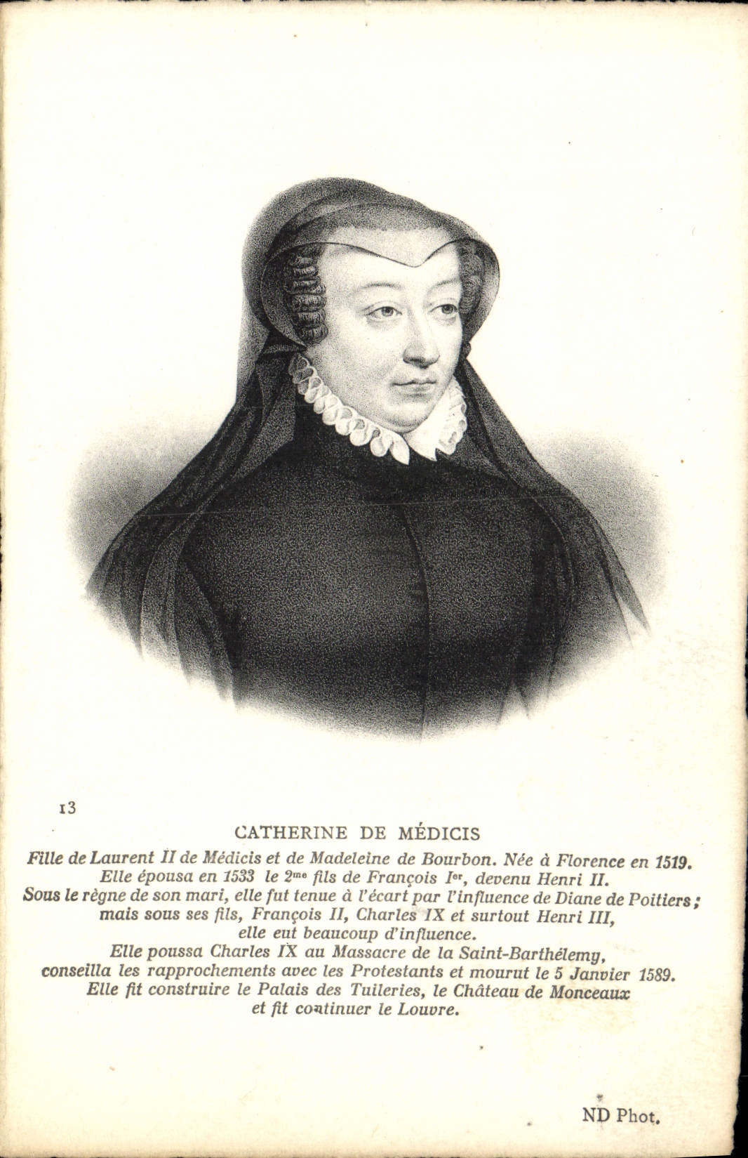 Catherine de Médicis — portrait gravé — ND Phot.