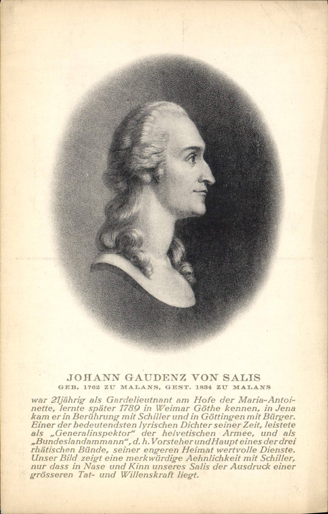 Johann Gaudenz von Salis — Portrait gravé — Édition Franco-Suisse, Bern