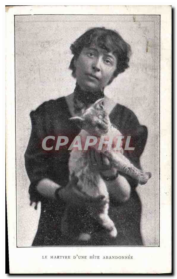 Femme tenant un chat abandonné — Le martyre d'une bête abandonnée — Imp. F. Chauvet