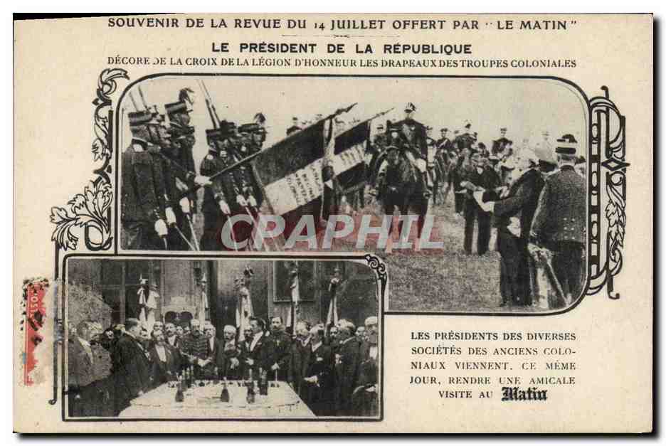 CPA Militaria Revue du 14 Juillet Croix de la legion d'honneur Troupes coloniales