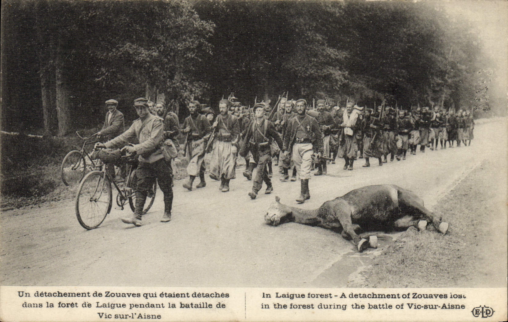 CPA Militaria Un detachement de zouaves detaches dans la foret de Laigue pendant la bataille de Vic sur l'Aisne