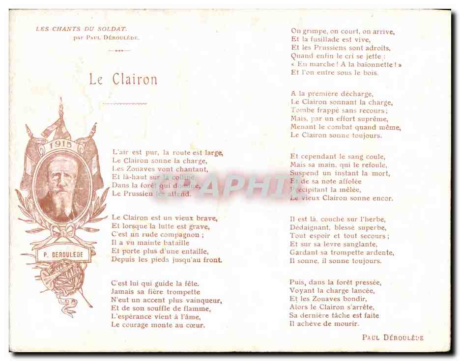 CPA Militaria Le Clairon Les chants du soldat Paul Deroulede — Rückseite