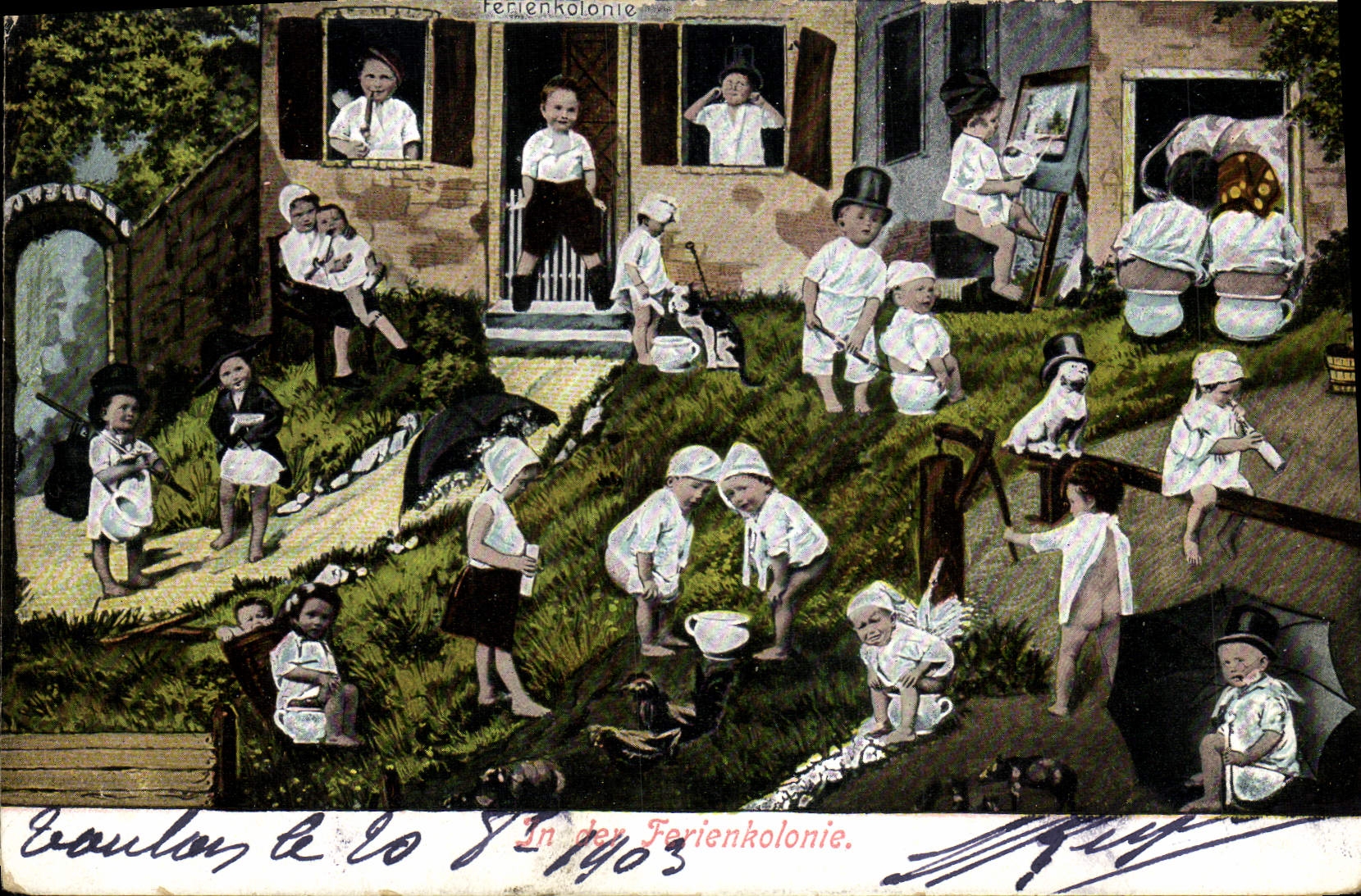 CPA Fantaisie Enfant Bebe In der Ferienkolinie