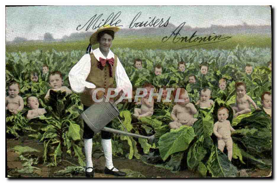 CPA Fantaisie Enfant Bebe Homme Jardinier