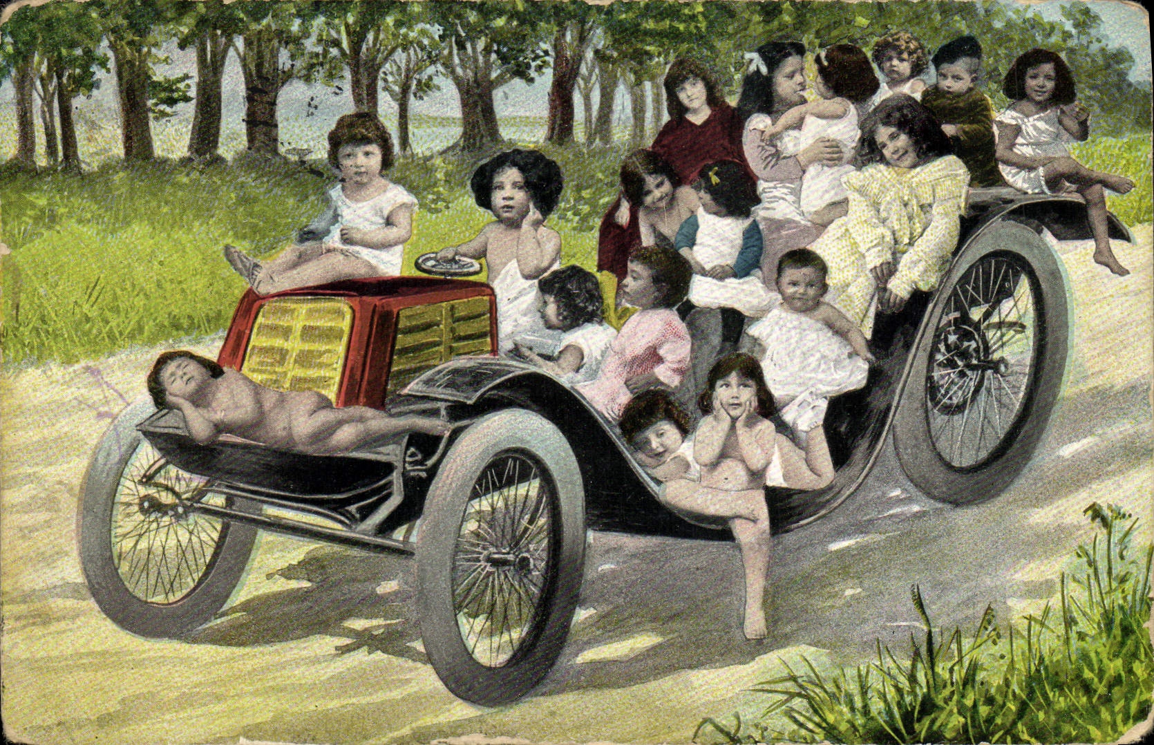 CPA Fantaisie Enfant Bebe Automobile