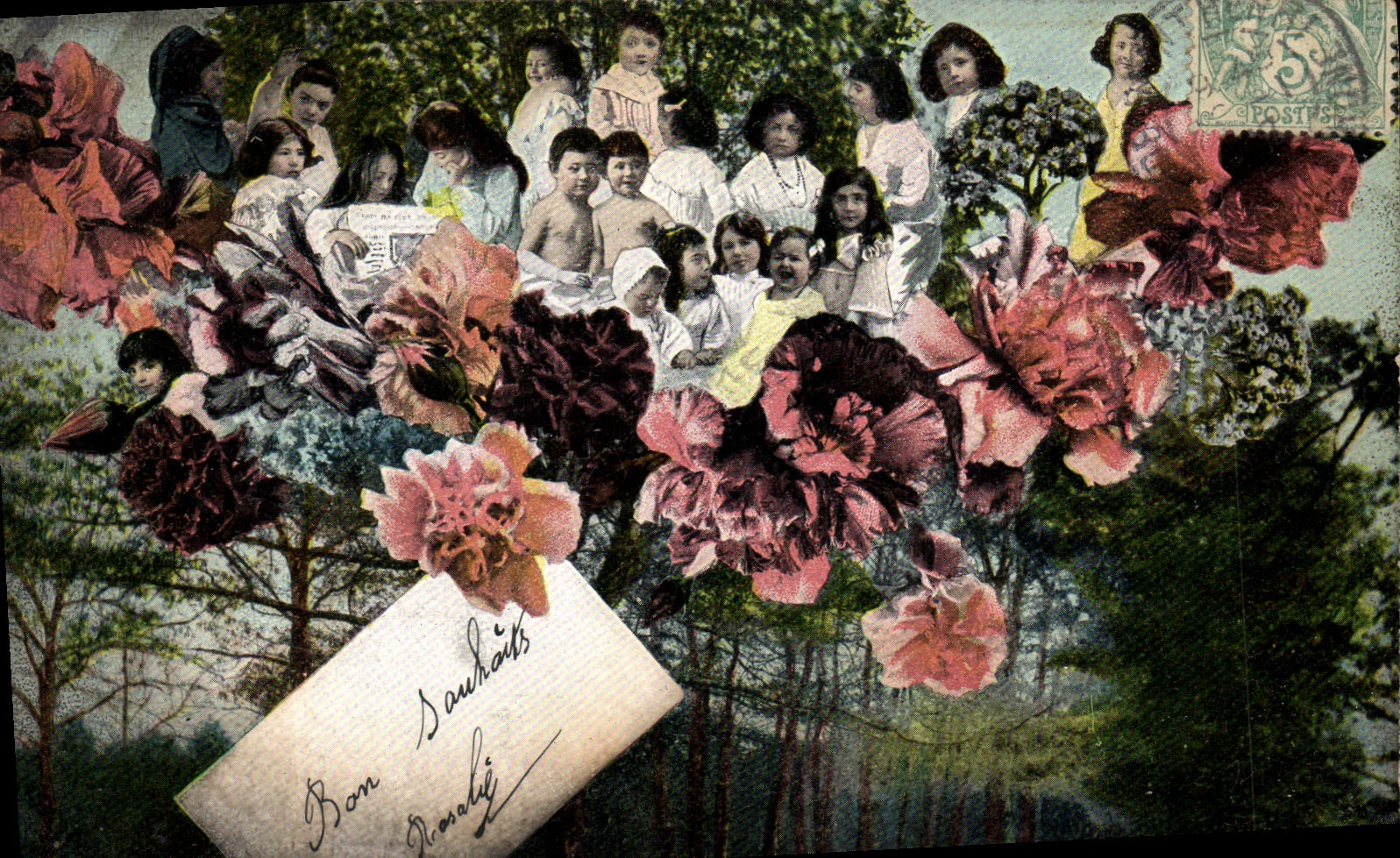 Enfants et fleurs — Carte postale décorative — Éditeur : BOLCHER, série 408