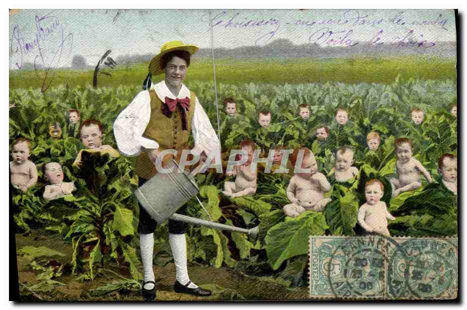 CPA Fantaisie Enfant Bebe Homme Jardinier