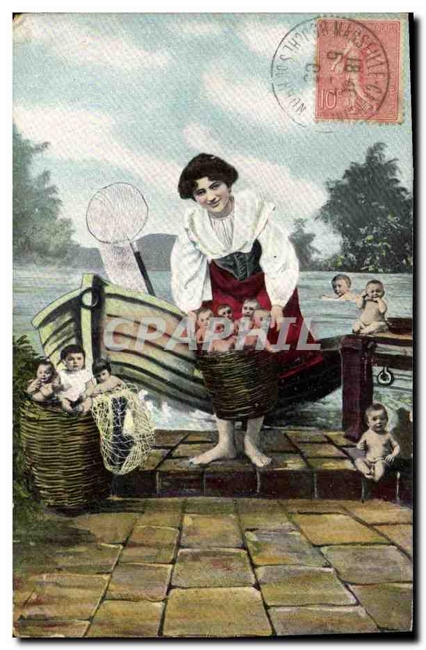 CPA Fantaisie Enfant Bebe Femme Peche