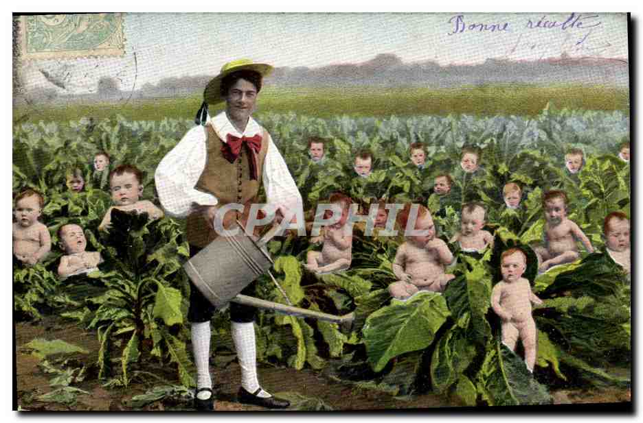 CPA Fantaisie Enfant Bebe Homme Jardinier