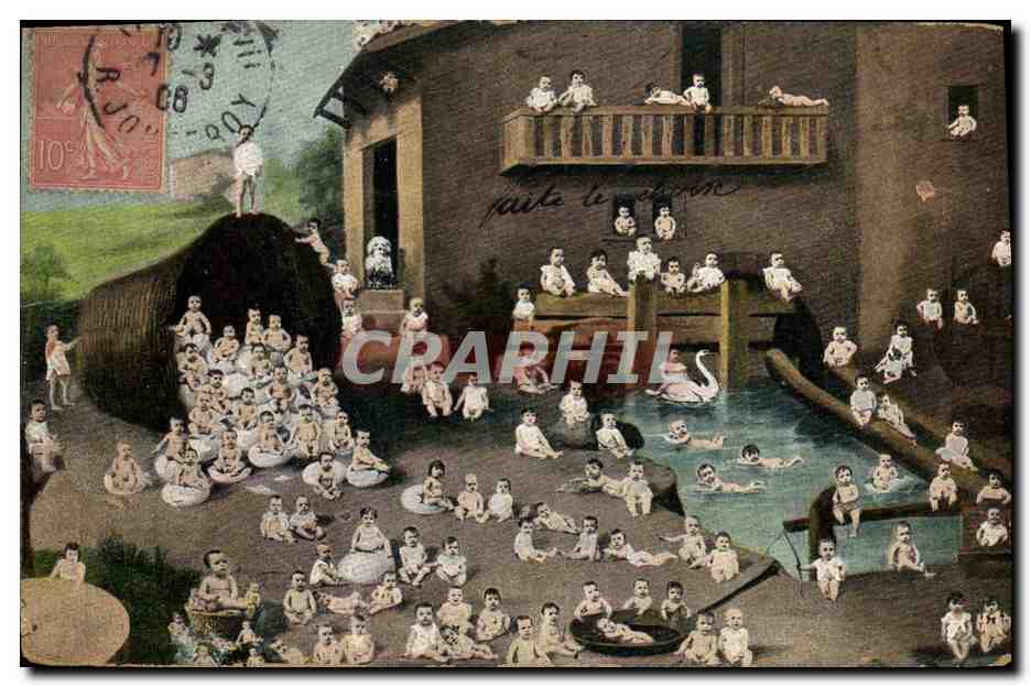 CPA Fantaisie Enfant Bebe Cygne