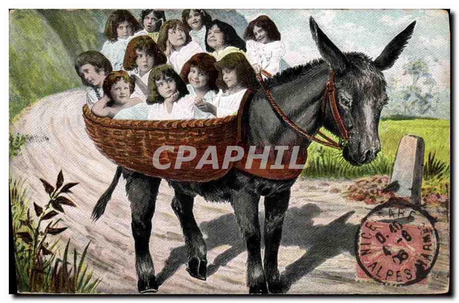 CPA Fantaisie Enfant Bebe Ane Mule