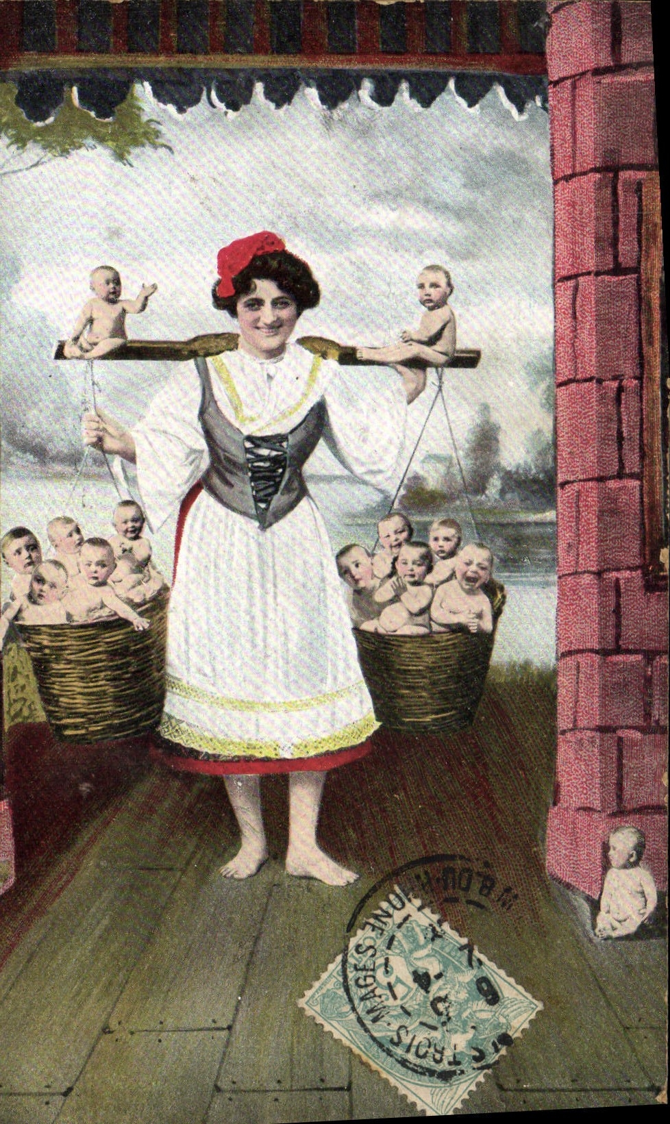 Femme portant des paniers d'enfants — N.F. Éditeurs, Paris, Série 1326