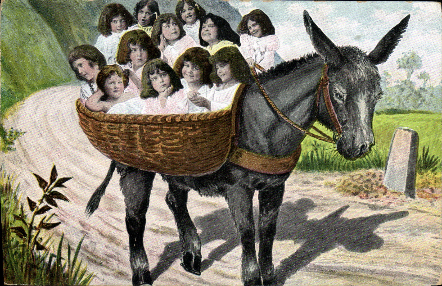 CPA Fantaisie Enfant Bebe Ane Mule
