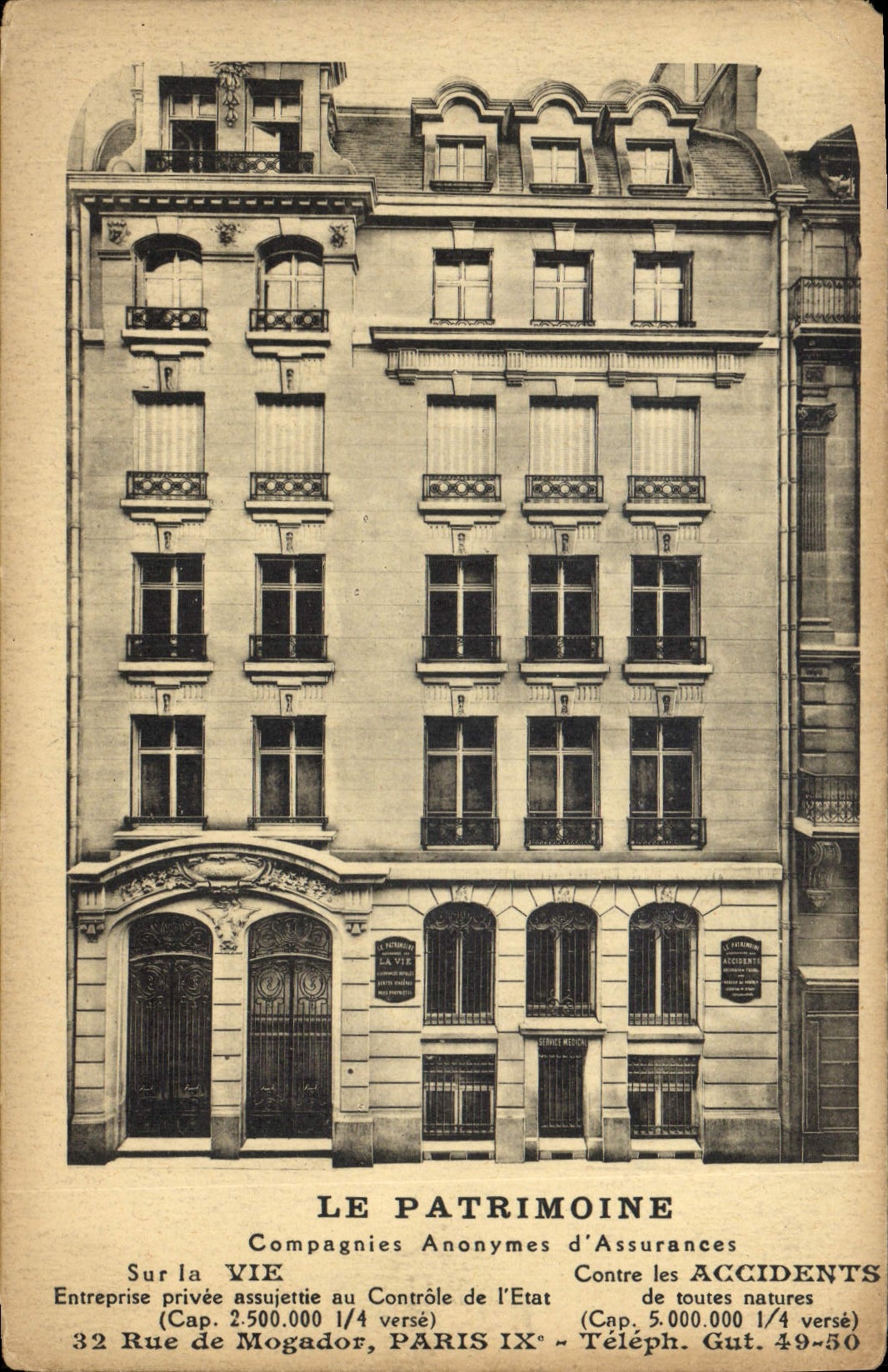 32 Rue de Mogador, Paris IXe — Versicherungsbüro Le Patrimoine — Anonyme Versicherungsgesellschaften