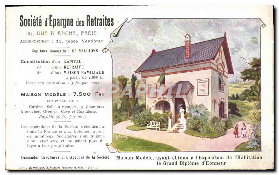 CPA Assurance Societe d'Epargne des Retraites Rue Blanche Paris Maison modele 