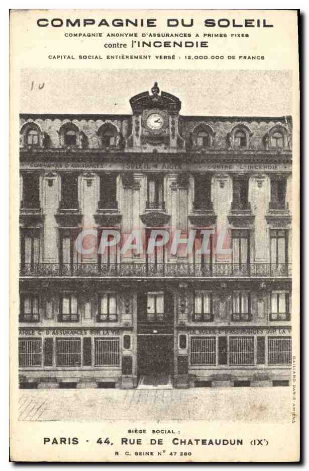 Compagnie Anonyme d'Assurances contre l'Incendie — Soleil — Siège social à Paris — Rue de Chateaudun