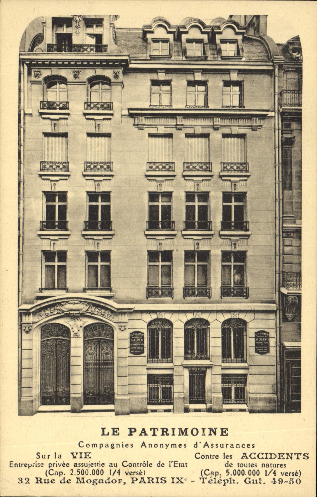 Bâtiment des Compagnies Anonymes d'Assurances — LE PATRIMOINE — Paris IXe