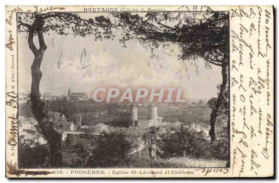 Fougères - Iglesia de San Léonard y Castillo — E. H. Châtain, n°879, Colección E. Humonni