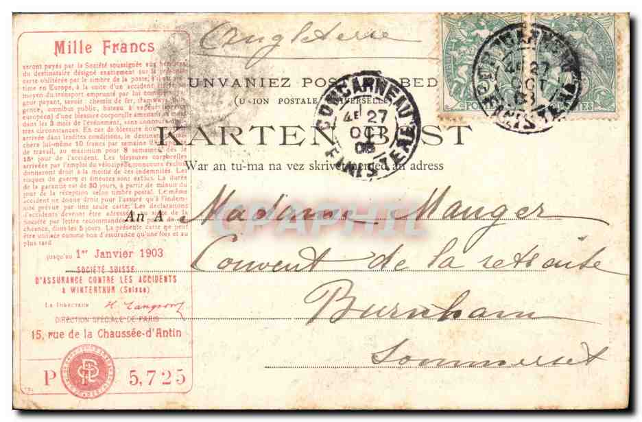 Fougères - Iglesia de San Léonard y Castillo — E. H. Châtain, n°879, Colección E. Humonni — Reverso