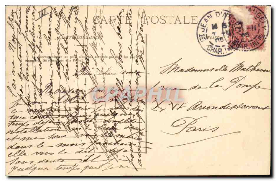 CPA Banque Caisse d'Epargne Saint Jean d'Angely — Rückseite