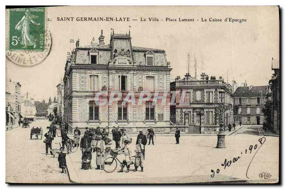 CPA Banque Saint Germain en Laye La ville Place Lamont Caisse d'Epargne Enfants Velo