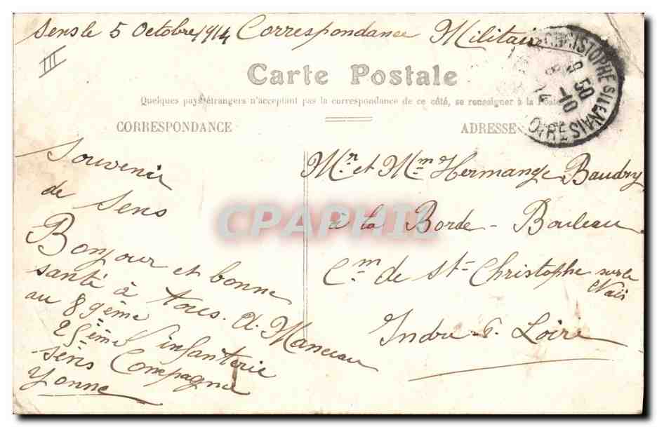 CPA Banque Caisse d'Epargne Sens — Rückseite