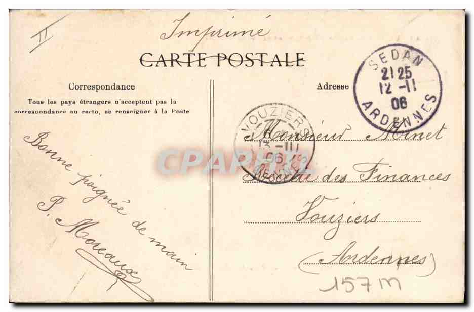 CPA Banque Caisse d'Epargne et nouveau temple Sedan — Rückseite