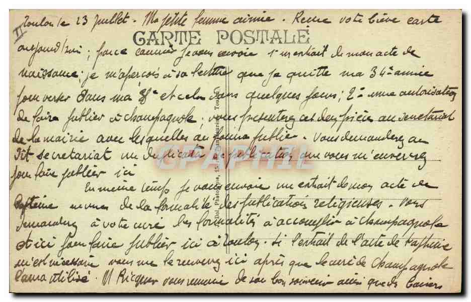 CPA Banque Caisse d'Epargne Toulon sur Mer  — Rückseite