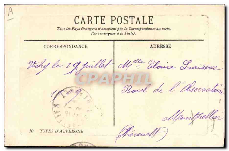 CPA Folklore Auvergne Paysannes Auvergnates — Verso