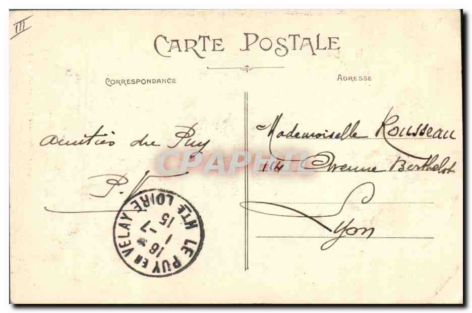 CPA Folklore Ancienne coiffure du Velay — Verso