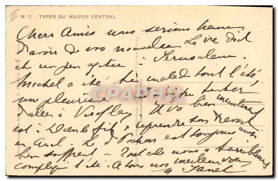 CPA Folklore Types du Massif Central — Verso