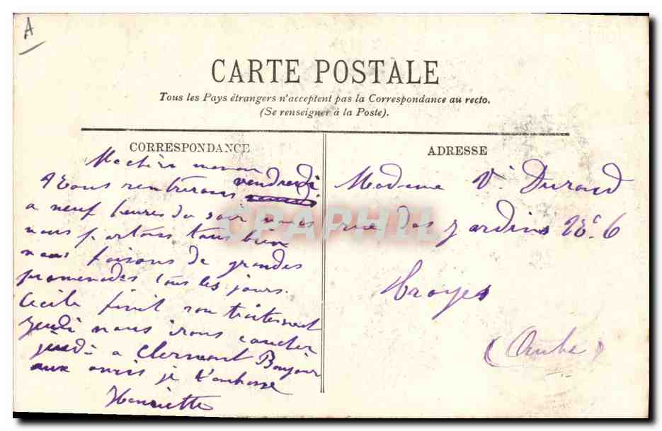 CPA Folklore Auvergne Paysans — Verso