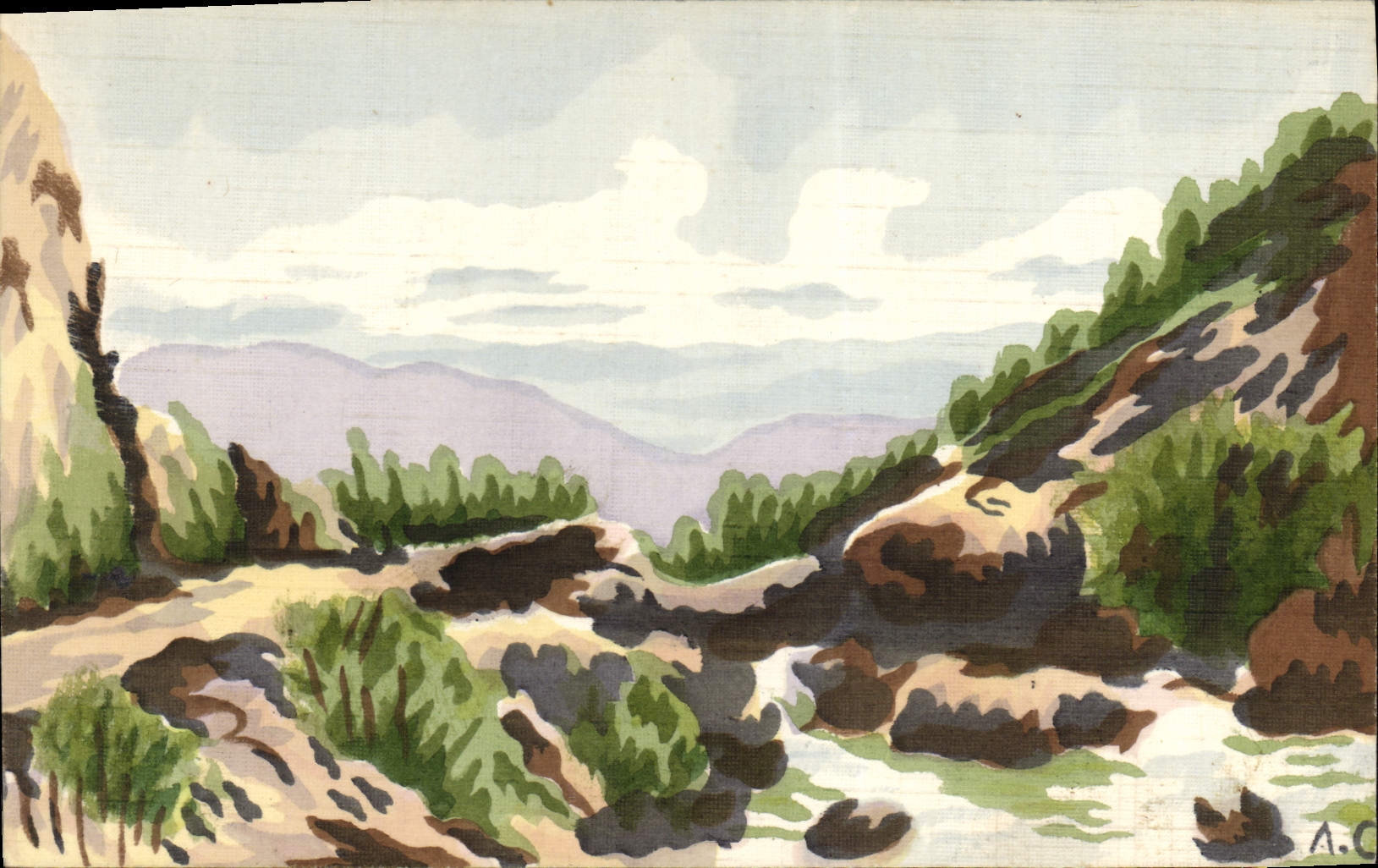 CPA Dessin a la main Paysage