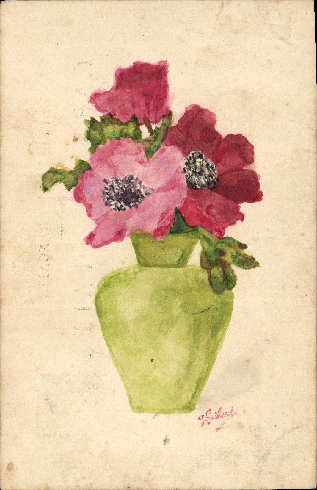 CPA Dessin a la main Fleurs