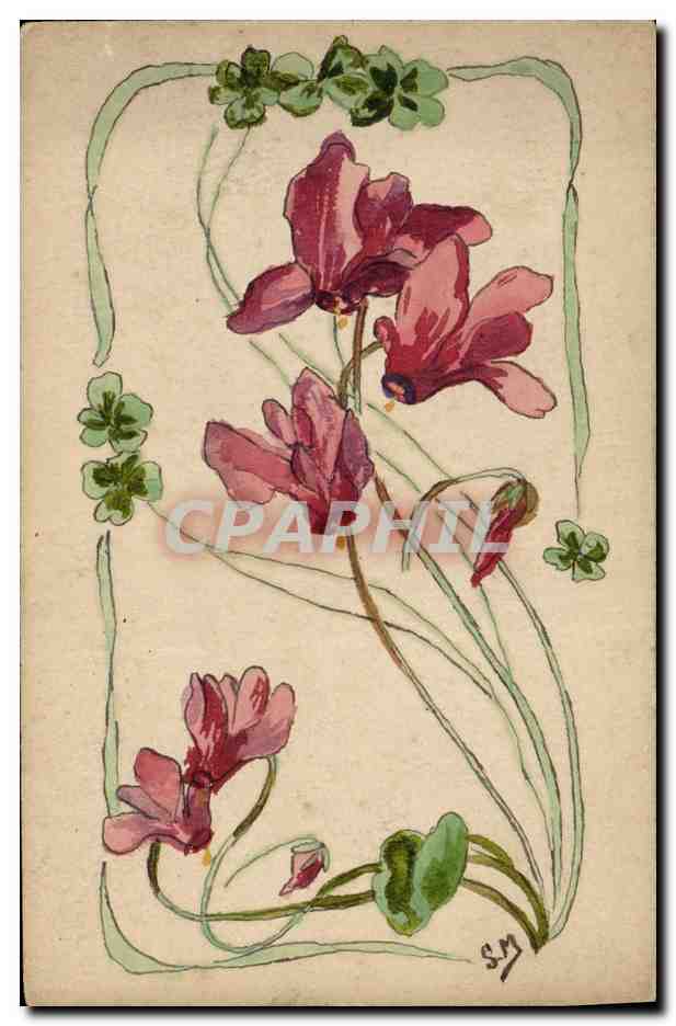Primrosen — Aquarellzeichnung — S.J. signiert